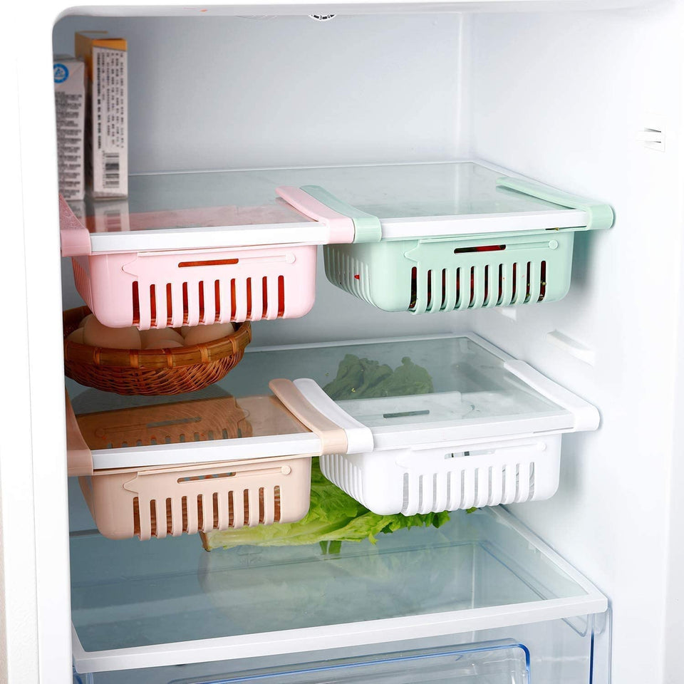 Adjustable Fridge Storage Basket – Plastic Stretchable Organizer