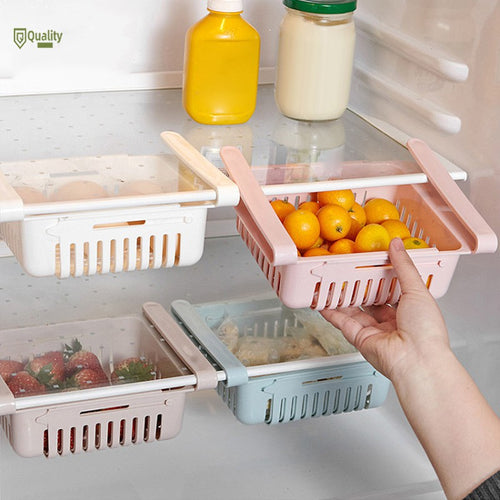 Adjustable Fridge Storage Basket – Plastic Stretchable Organizer