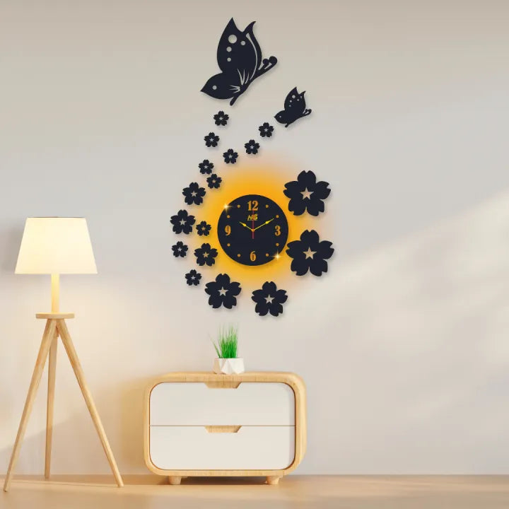 3d wall clock | Wall Clock With Wooden Butterflies