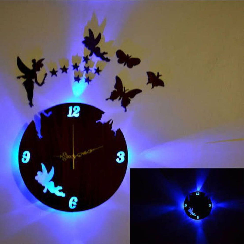 Buy one get one free 3d wall clock with light and pack of 30 butterfly