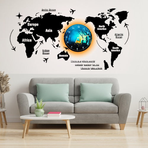3D Wooden World Map With Esthetic Dial Wall Clock