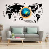 3D Wooden World Map With Esthetic Dial Wall Clock
