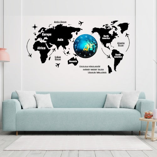 3D Wooden World Map With Esthetic Dial Wall Clock