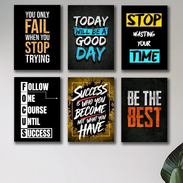 Set Of 6 Motivational Wooden Canvas Frames For Wall
