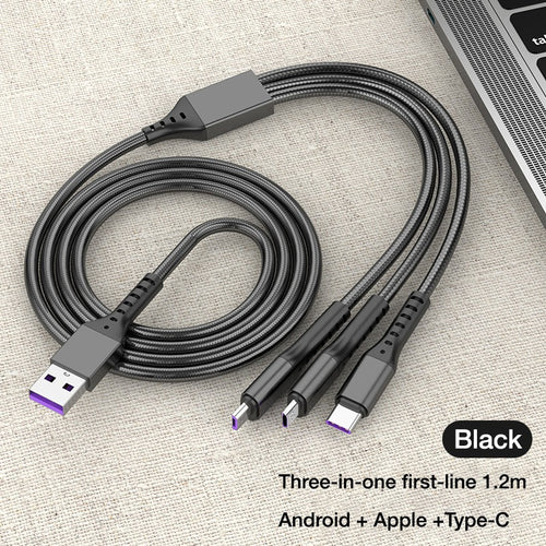 3-in-1 Metal Fast Charging Cable – Micro USB, Type-C & iPhone | Original Copper
