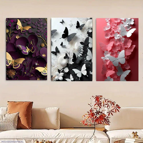 Set of 3 Butterfly Wall Frames – Wooden Decorative