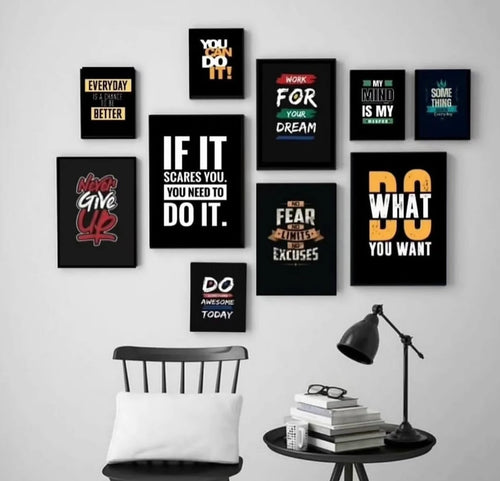Modern 10-Piece Yellow & Black Motivational Wall