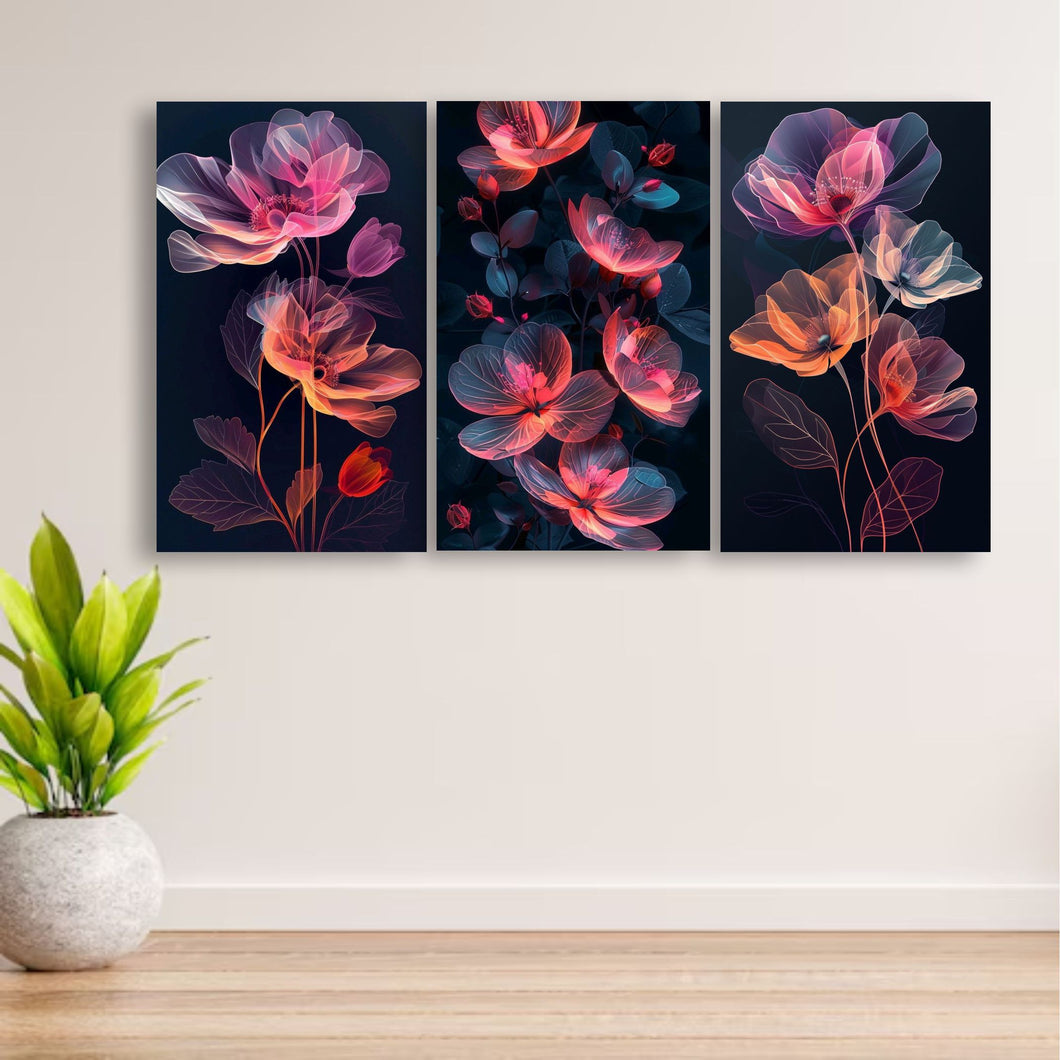 Set Of 3 Flowers Art Wooden Frames For Wall