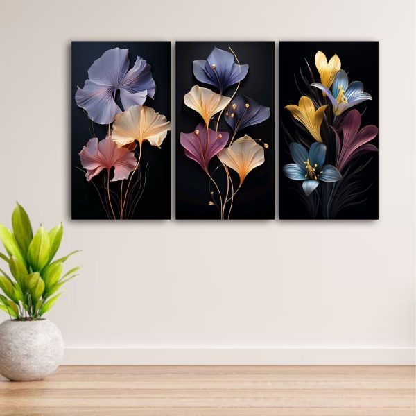Set Of 3 Flowers Art Wooden Frames For Wall
